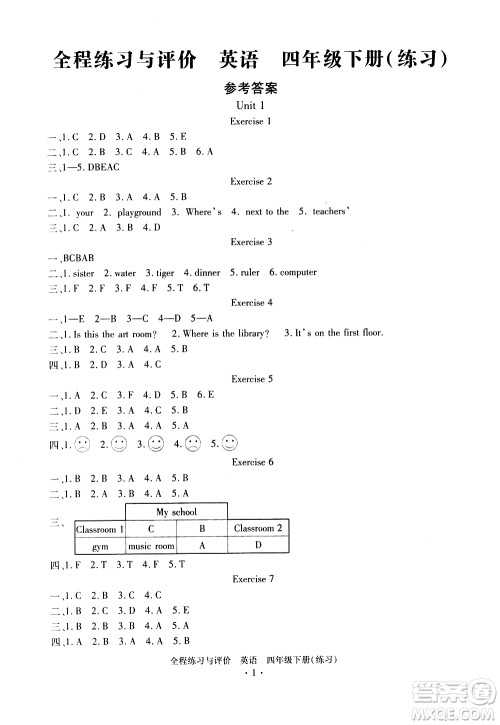 浙江人民出版社2021全程练习与评价练习四年级下册英语R人教版答案 浙江人民出版社2021全程练习与评价练习四年级下册英语R人教版答案