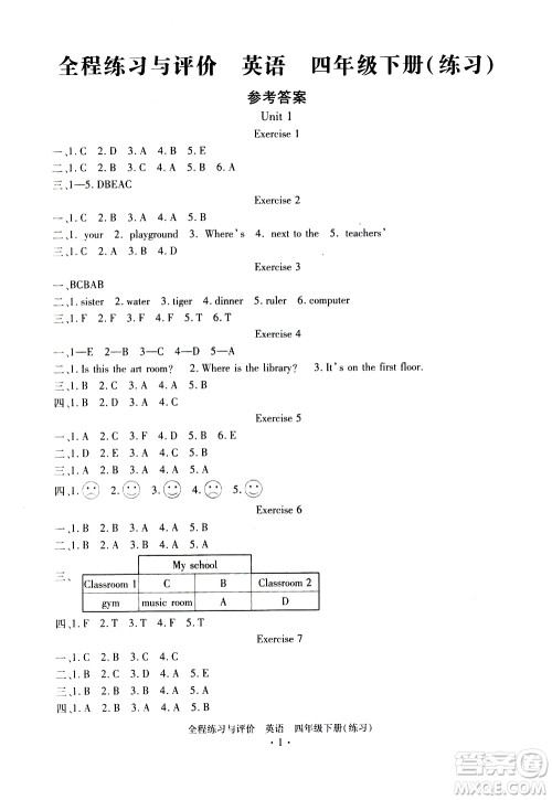 浙江人民出版社2021全程练习与评价练习四年级下册英语R人教版答案