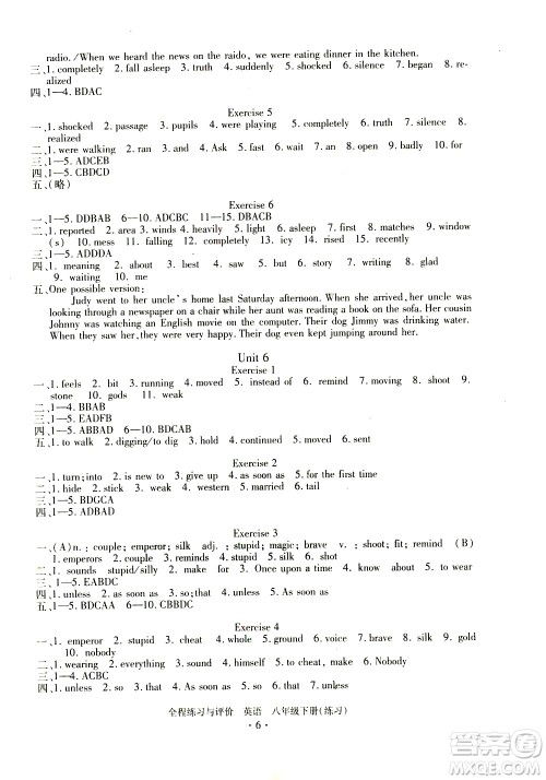浙江人民出版社2021全程练习与评价练习八年级下册英语R人教版答案