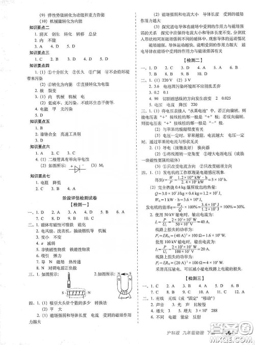 长春出版社2021聚能闯关100分期末复习冲刺卷九年级物理下册答案