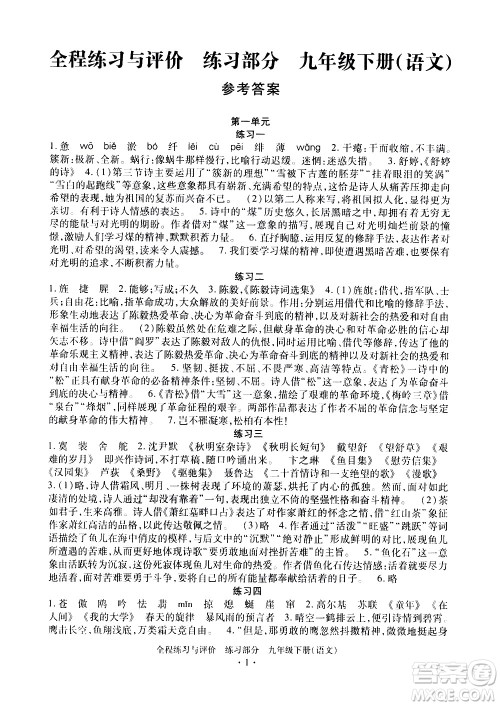 浙江人民出版社2021全程练习与评价练习九年级下册语文R人教版答案 浙江人民出版社2021全程练习与评价练习九年级下册语文R人教版答案