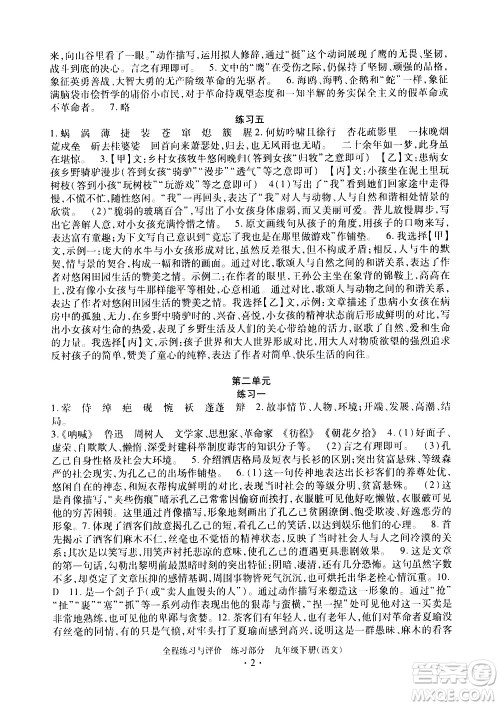 浙江人民出版社2021全程练习与评价练习九年级下册语文R人教版答案 浙江人民出版社2021全程练习与评价练习九年级下册语文R人教版答案