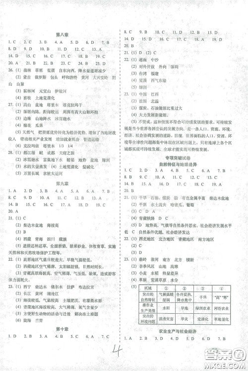 长春出版社2021聚能闯关100分期末复习冲刺卷八年级地理下册答案