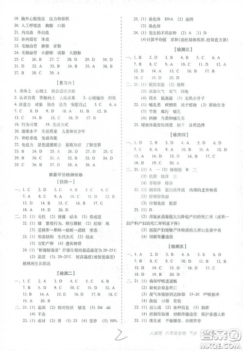 长春出版社2021聚能闯关100分期末复习冲刺卷八年级生物下册答案