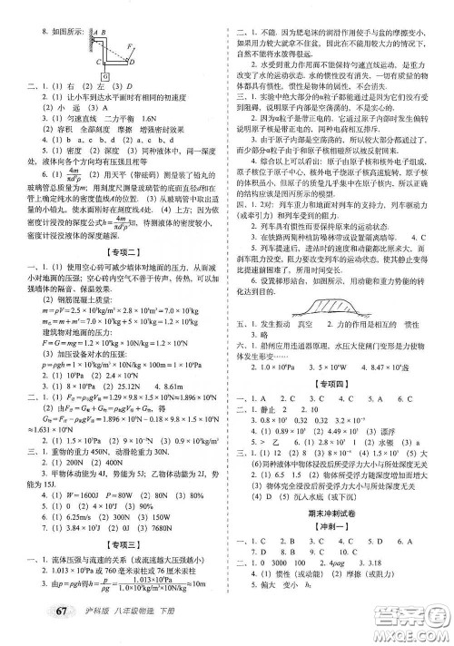 长春出版社2021聚能闯关100分期末复习冲刺卷八年级物理下册答案