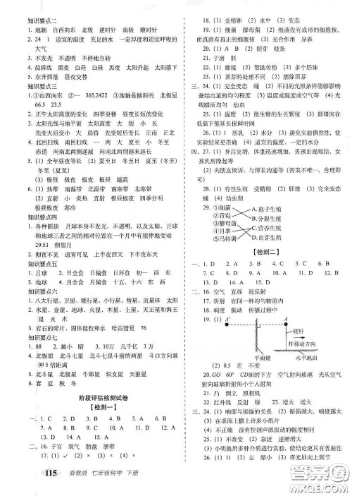 长春出版社2021聚能闯关100分期末复习冲刺卷七年级科学下册答案