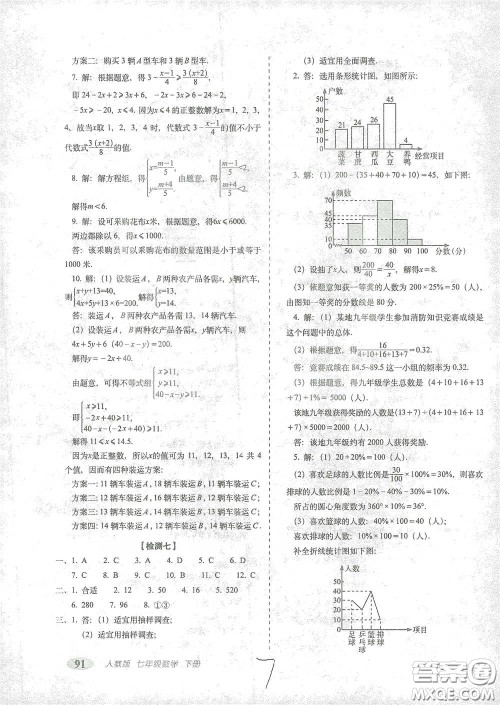 长春出版社2021聚能闯关100分期末复习冲刺卷七年级数学下册人教版答案