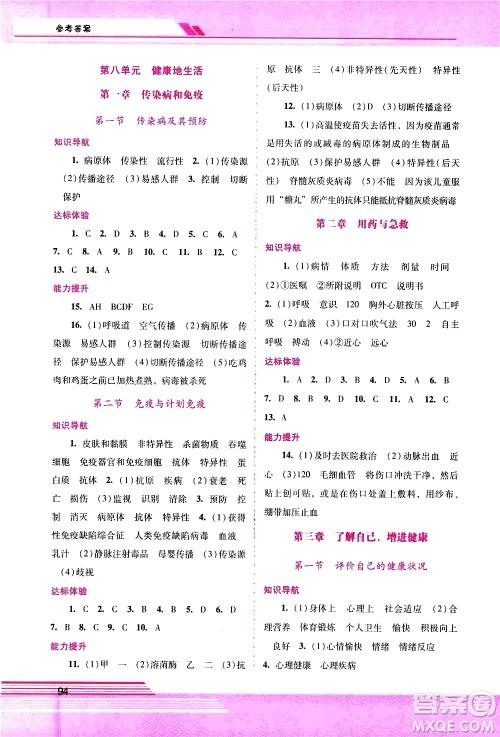 广西师范大学出版社2021新课程学习辅导生物学八年级下册人教版答案