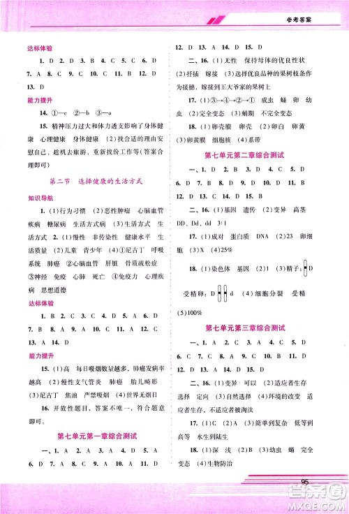 广西师范大学出版社2021新课程学习辅导生物学八年级下册人教版答案