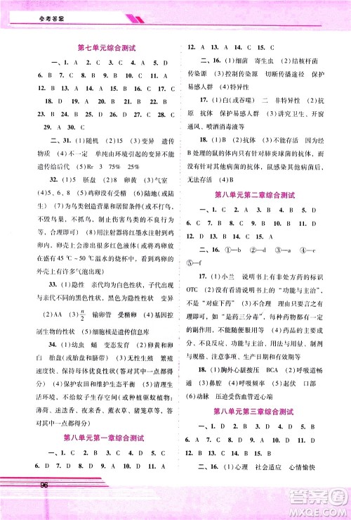 广西师范大学出版社2021新课程学习辅导生物学八年级下册人教版答案