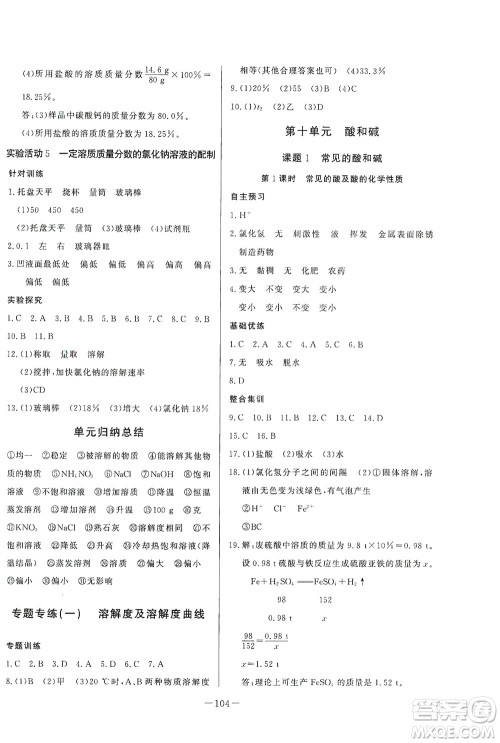 团结出版社2021中华题王化学九年级下册RJ人教版答案 团结出版社2021中华题王化学九年级下册RJ人教版答案