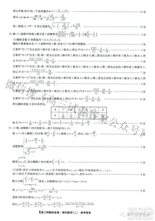 九师联盟2020-2021学年高三押题信息卷二理科数学试题及答案