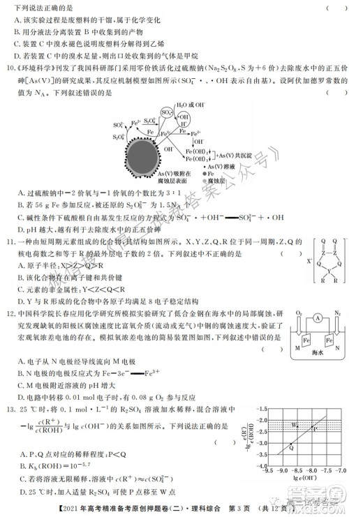 2021年高考精准备考原创押题二理科综合试卷及答案