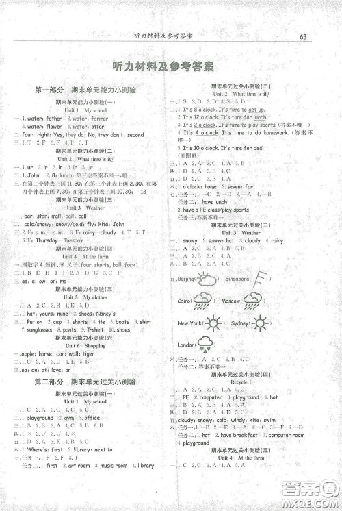 龙门书局2021黄冈小状元满分冲刺微测验期末复习专用四年级英语下册人教版答案