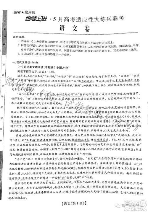 智慧上进5月高考适应性大练兵联考语文卷及答案