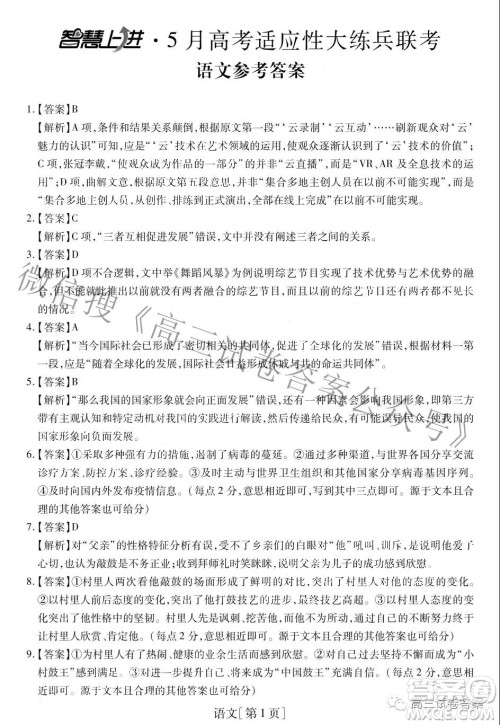 智慧上进5月高考适应性大练兵联考语文卷及答案