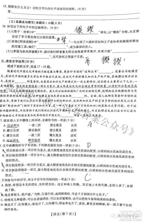 智慧上进5月高考适应性大练兵联考语文卷及答案