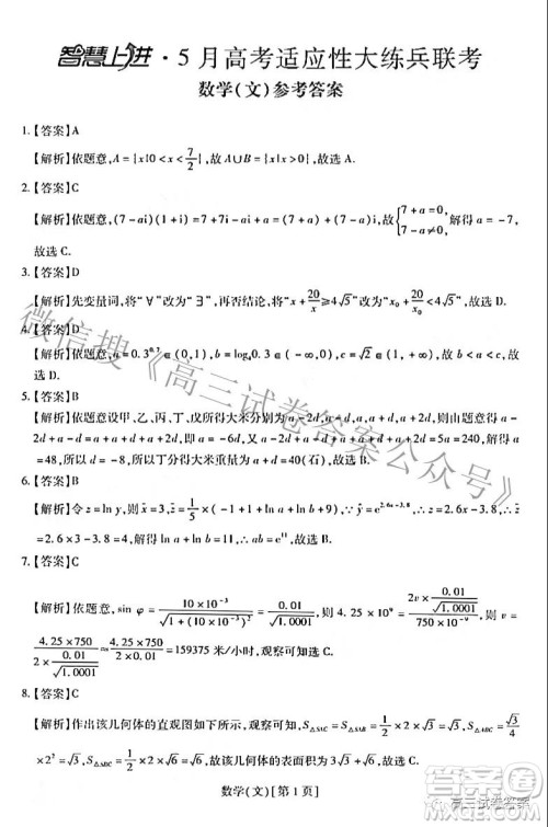 智慧上进5月高考适应性大练兵联考文理数答案