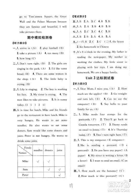 吉林人民出版社2021全科王同步课时练习英语五年级下册新课标冀教版答案