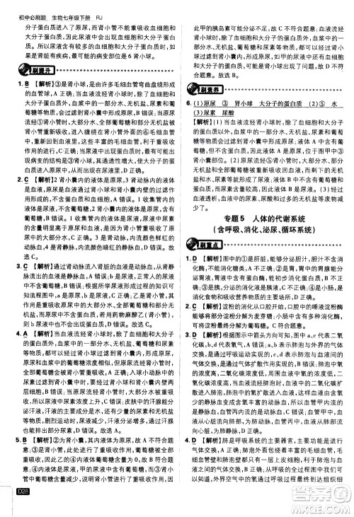 开明出版社2021版初中必刷题生物七年级下册RJ人教版答案 开明出版社2021版初中必刷题生物七年级下册RJ人教版答案