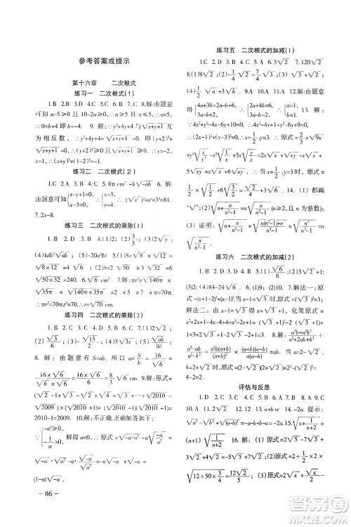 北京师范大学出版社2021年数学配套综合练习八年级下册人教版答案