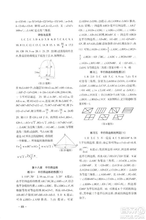 北京师范大学出版社2021年数学配套综合练习八年级下册人教版答案