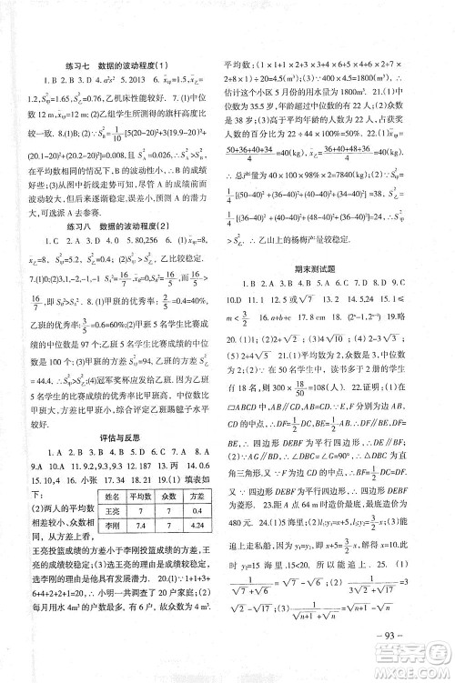 北京师范大学出版社2021年数学配套综合练习八年级下册人教版答案