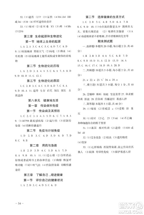 甘肃教育出版社2021年生物配套综合练习八年级下册人教版答案 甘肃教育出版社2021年生物配套综合练习八年级下册人教版答案