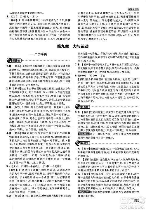 开明出版社2021版初中必刷题物理八年级下册课标版苏科版答案