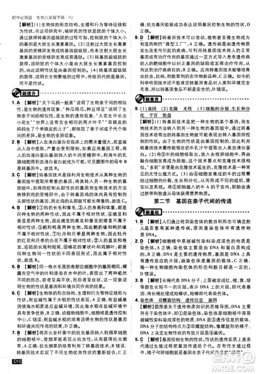 开明出版社2021版初中必刷题生物八年级下册RJ人教版答案