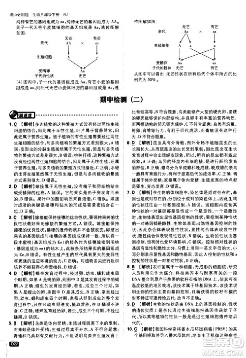 开明出版社2021版初中必刷题生物八年级下册RJ人教版答案