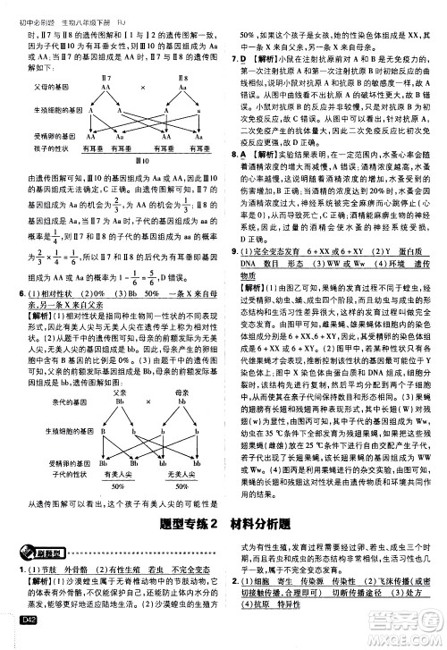开明出版社2021版初中必刷题生物八年级下册RJ人教版答案
