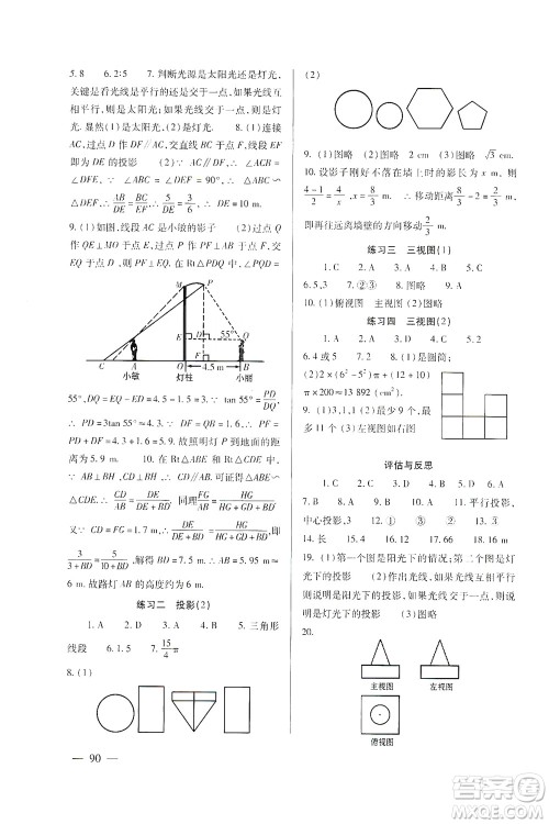 北京师范大学出版社2021年数学配套综合练习九年级下册人教版答案