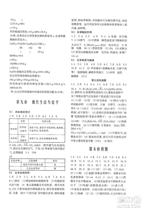 科学出版社2021年化学配套综合练习九年级下册科学版答案 科学出版社2021年化学配套综合练习九年级下册科学版答案
