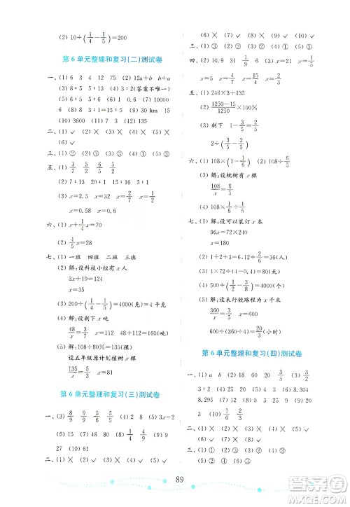 山东教育出版社2021年小学数学金钥匙试卷六年级下册人教版答案