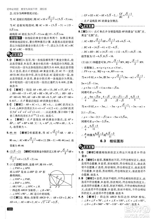 开明出版社2021版初中必刷题数学九年级下册课标版江苏版答案
