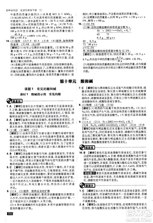 开明出版社2021版初中必刷题化学九年级下册RJ人教版答案