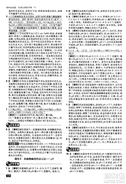 开明出版社2021版初中必刷题化学九年级下册RJ人教版答案