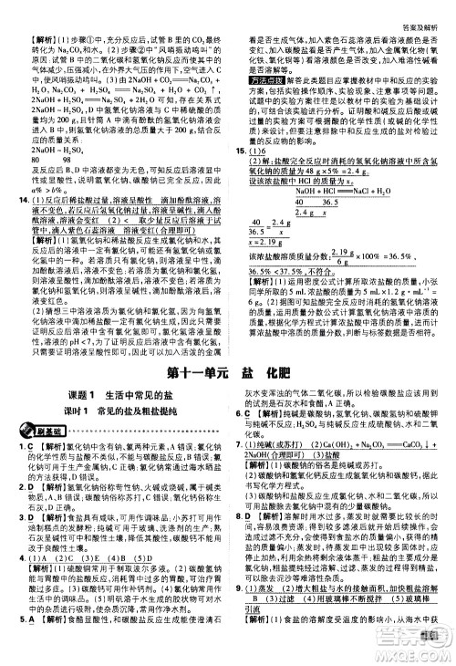 开明出版社2021版初中必刷题化学九年级下册RJ人教版答案