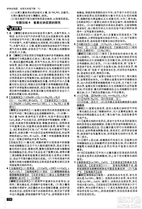 开明出版社2021版初中必刷题化学九年级下册RJ人教版答案