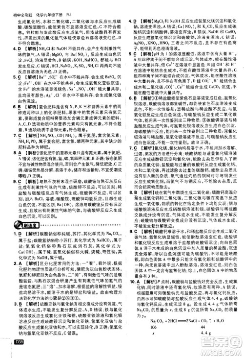 开明出版社2021版初中必刷题化学九年级下册RJ人教版答案