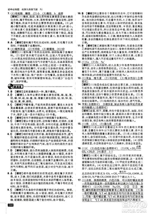 开明出版社2021版初中必刷题化学九年级下册RJ人教版答案