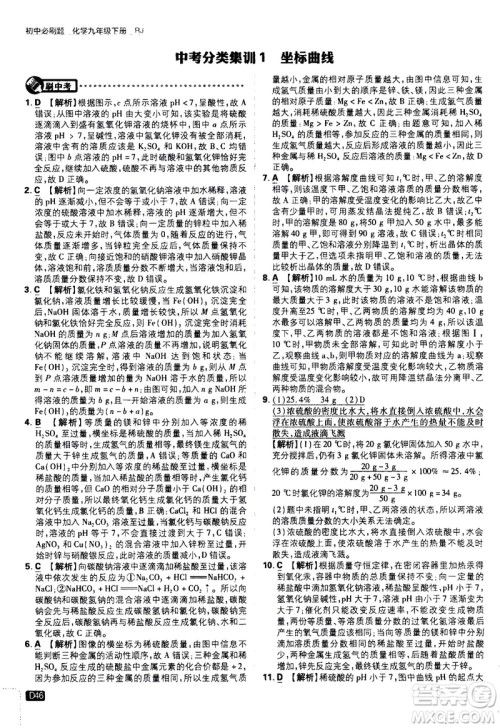 开明出版社2021版初中必刷题化学九年级下册RJ人教版答案