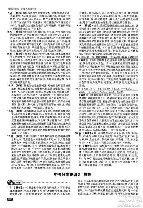开明出版社2021版初中必刷题化学九年级下册RJ人教版答案