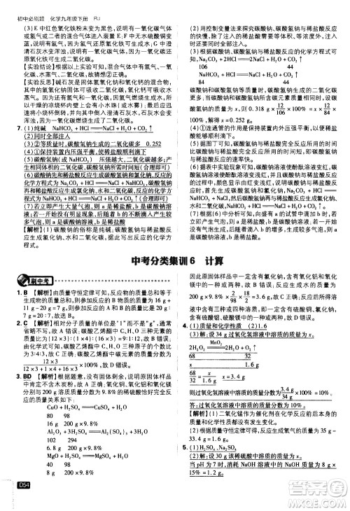 开明出版社2021版初中必刷题化学九年级下册RJ人教版答案