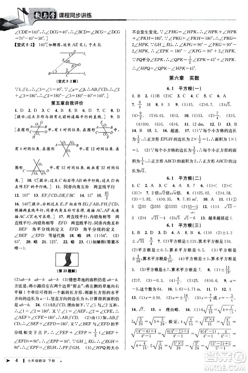 北京教育出版社2021教与学课程同步讲练七年级数学下册人教版答案