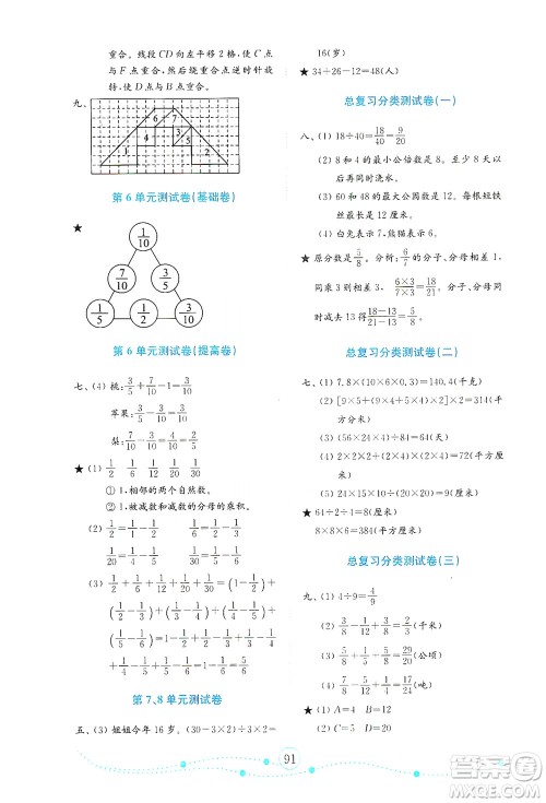 山东教育出版社2021年小学数学金钥匙试卷五年级下册人教版答案