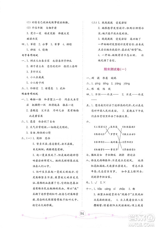 山东教育出版社2021年小学语文金钥匙试卷五年级下册金版人教版答案