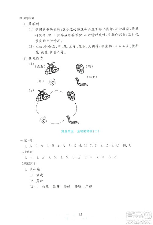 山东教育出版社2021年小学科学金钥匙试卷四年级下册金版青岛版答案