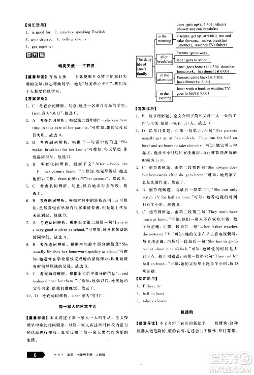 阳光出版社2021练就优等生英语完形填空阅读理解七年级下册新课标RJ人教版答案